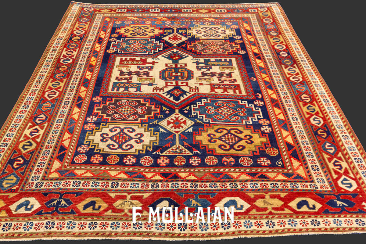 Hand-knotted Caucasian Kazak Moghan Antique Rug n°:54882943